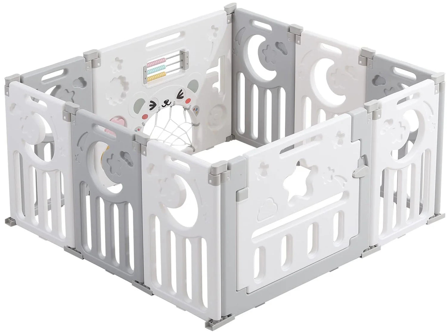Foldable Baby Playpen, Kids 10 Panel Play Pen for Babies and Toddlers Unisex,  45X45 Inches Play Yard,Custom Shape Safety,Gray