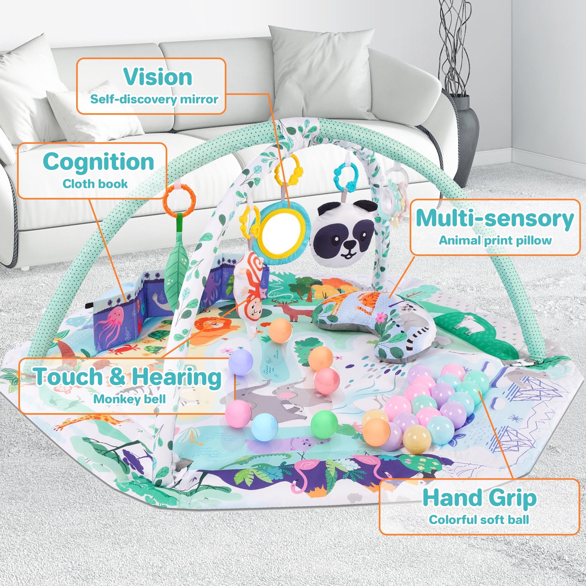 Baby Play Gym ,4-In-1 Baby Activity Gym & Tummy Time Play Mat, Infant Play Mat, Combination Activity Gym for Sensory Exploration and Motor Skill Development from Baby to Toddler Green