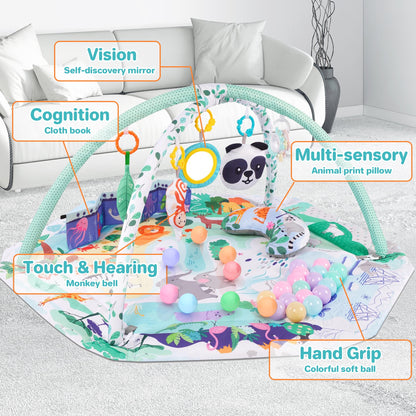 Baby Play Gym ,4-In-1 Baby Activity Gym & Tummy Time Play Mat, Infant Play Mat, Combination Activity Gym for Sensory Exploration and Motor Skill Development from Baby to Toddler Green