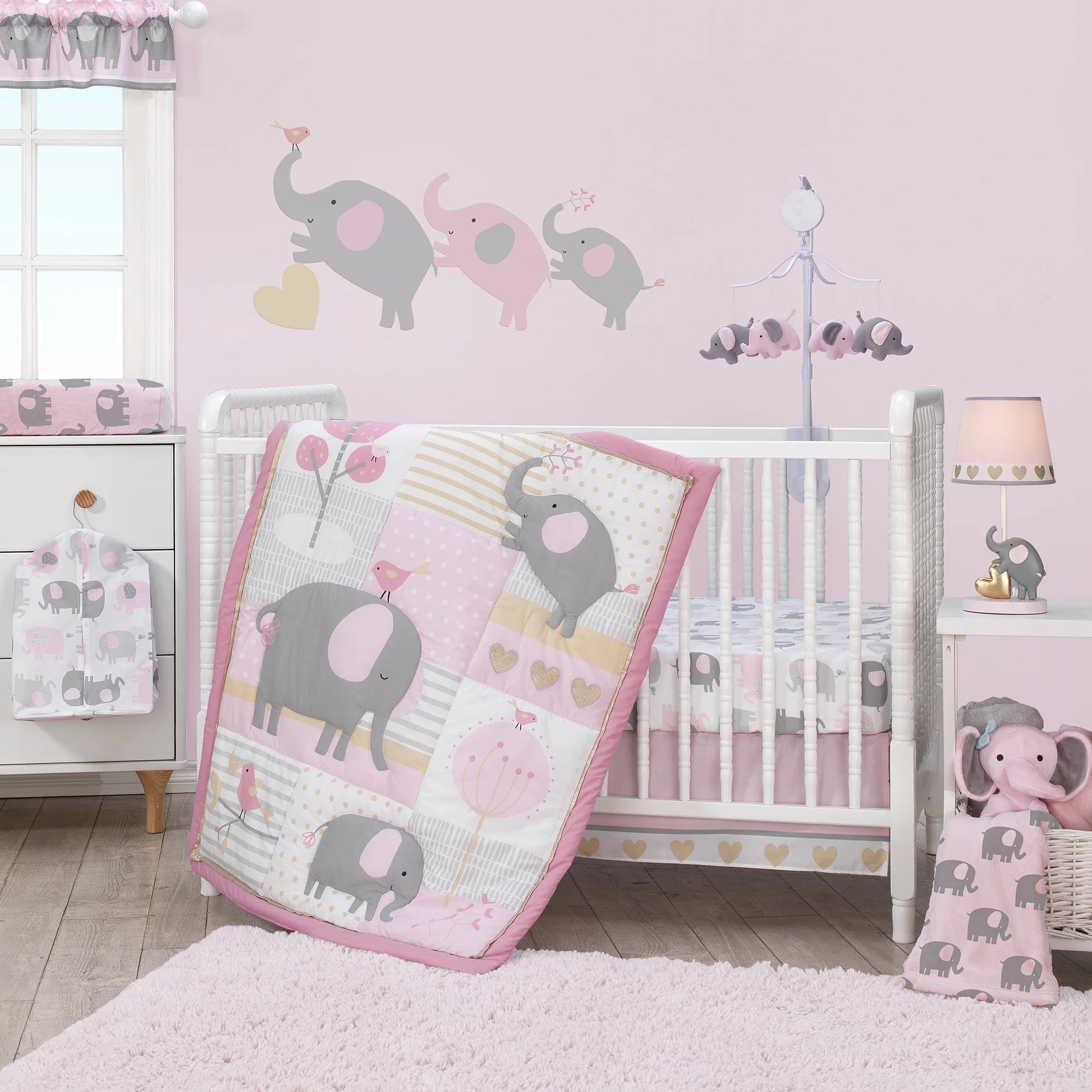 Eloise 3-Piece Crib Bedding Set - Pink, Gray, White, Animals