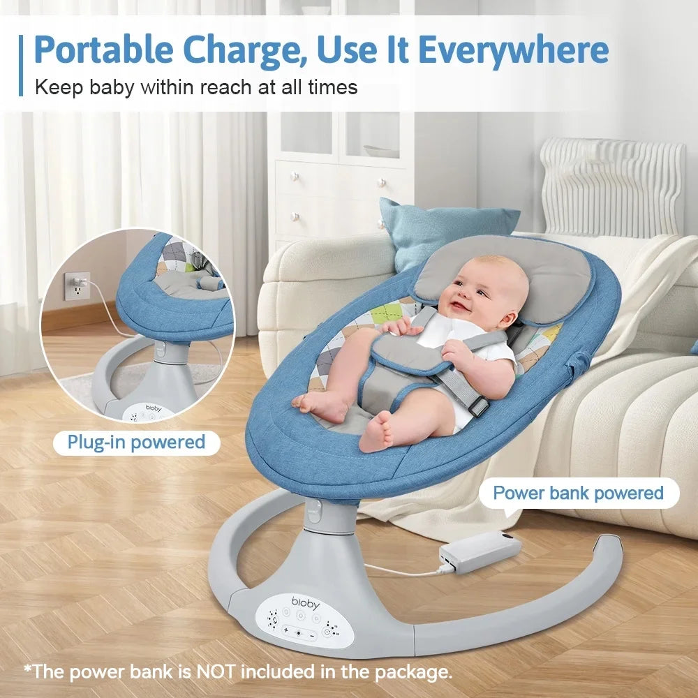 Electric Baby Swing, Infant Swing Rocker with Remote Control,5 Sway Speeds,Bluetooth Music,Blue
