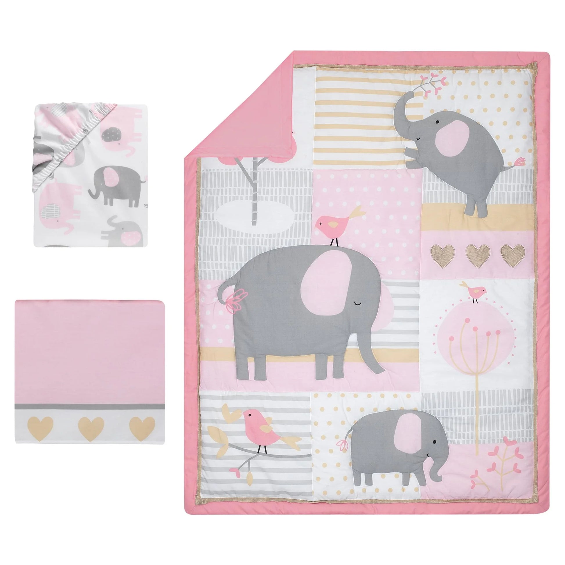 Eloise 3-Piece Crib Bedding Set - Pink, Gray, White, Animals