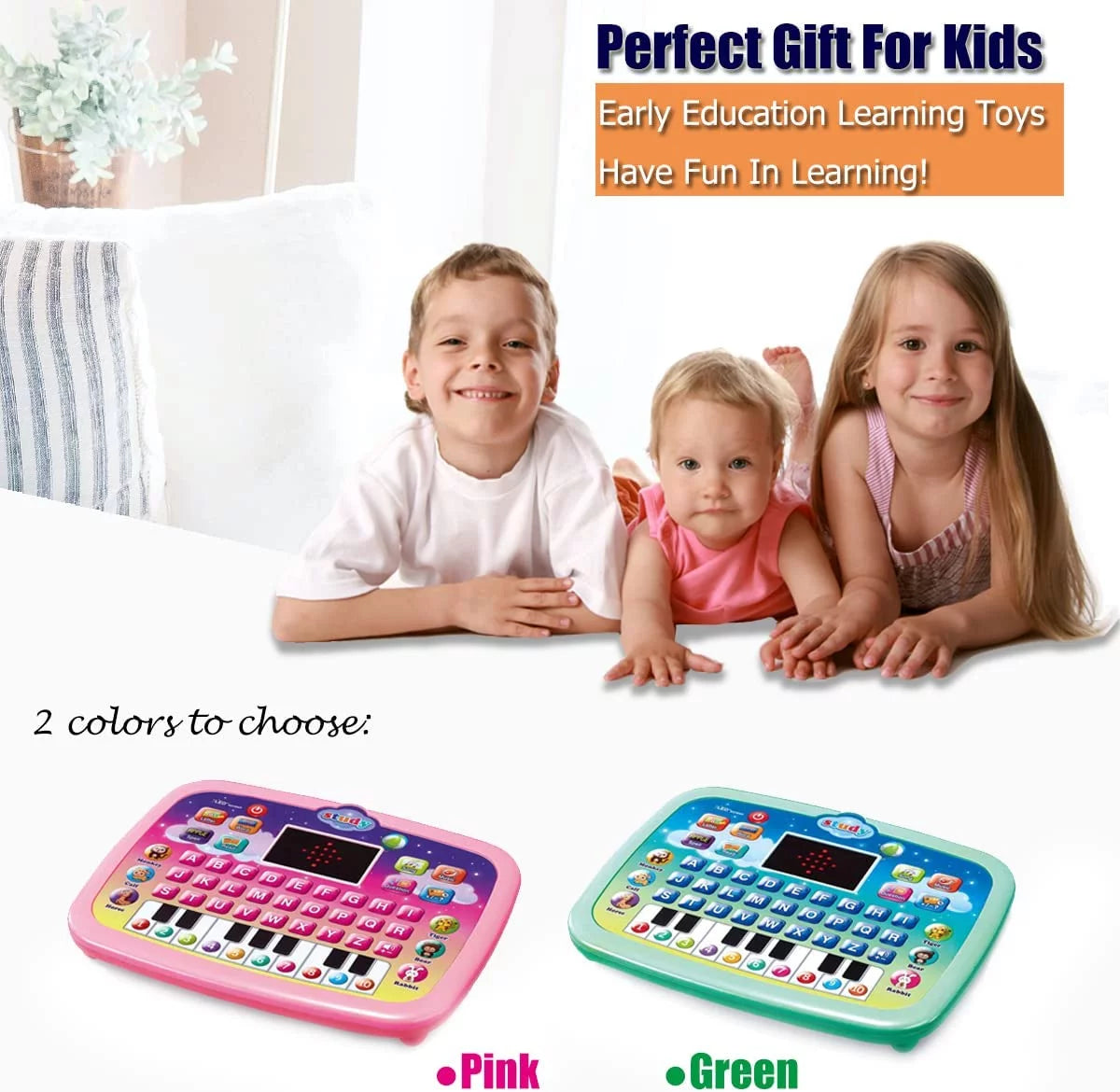 Tablet Toy Toddler Learning Pad with LED Screen Teach,Educational Learning Toys with Light and Music Electronic Toy Christmas Birthday Gift for Toddlers 1 2 3 Years Old Girls Boys
