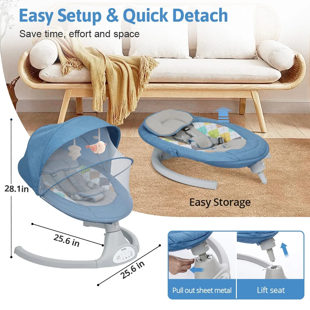 Electric Baby Swing, Infant Swing Rocker with Remote Control,5 Sway Speeds,Bluetooth Music,Blue