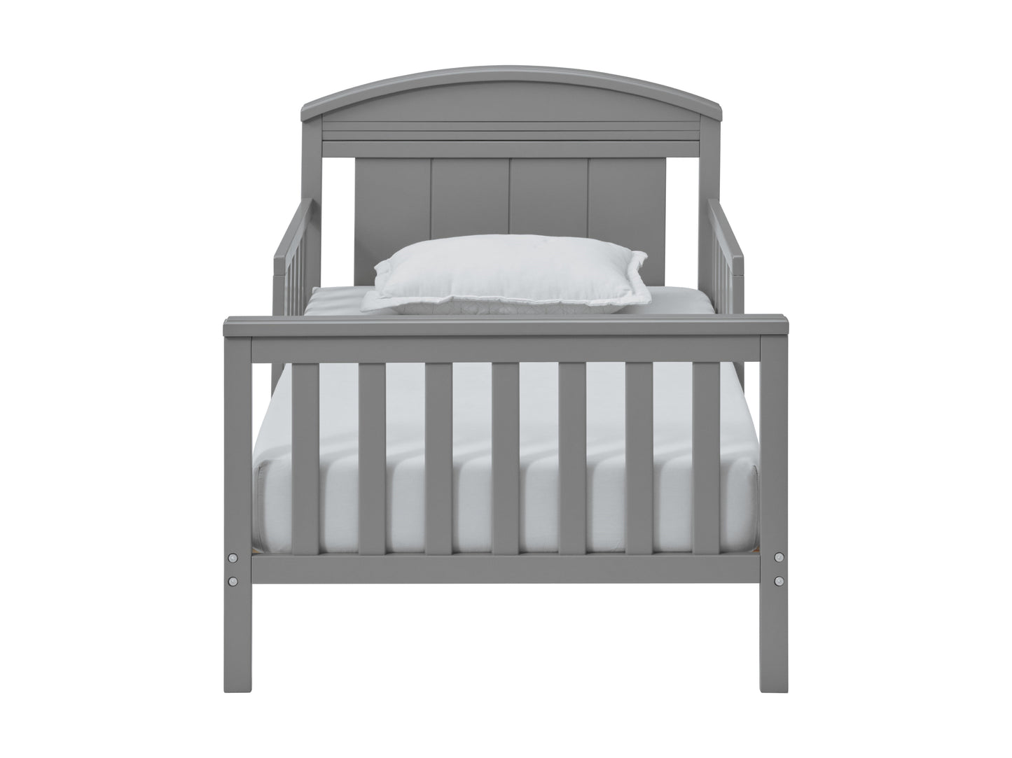 Baldwin Wood Frame Toddler Bed with Guardrails and Arched Headboard, Dove Gray