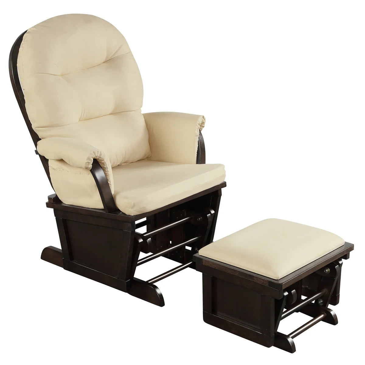 Ergonomic Rocking Chair Baby Nursery Chair Glider with Ottoman Light Beige