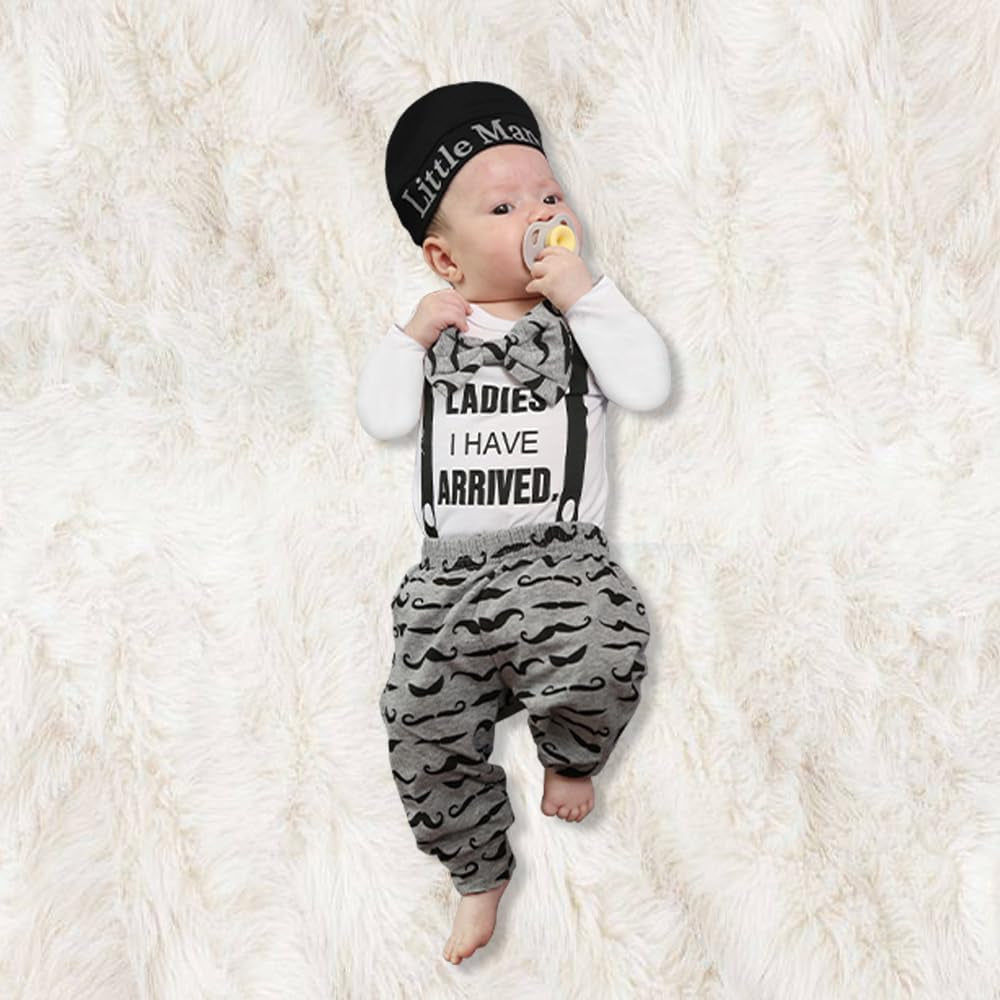 Newborn Infant Baby Boy Clothes Long Sleeve Romper + Pants + Hat 3PCS Outfits Set