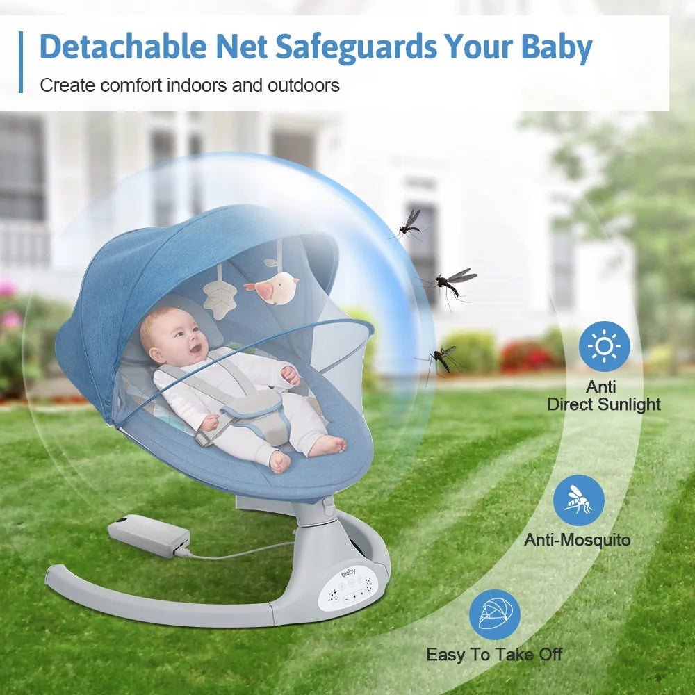 Electric Baby Swing, Infant Swing Rocker with Remote Control,5 Sway Speeds,Bluetooth Music,Blue