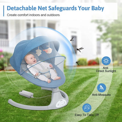Electric Baby Swing, Infant Swing Rocker with Remote Control,5 Sway Speeds,Bluetooth Music,Blue