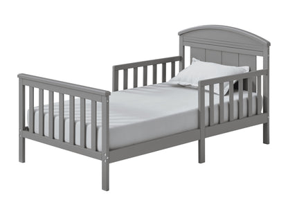 Baldwin Wood Frame Toddler Bed with Guardrails and Arched Headboard, Dove Gray