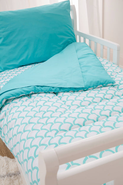 4-Piece 100% Cotton Percale Toddler Bedding Set, Aqua Sea Wave