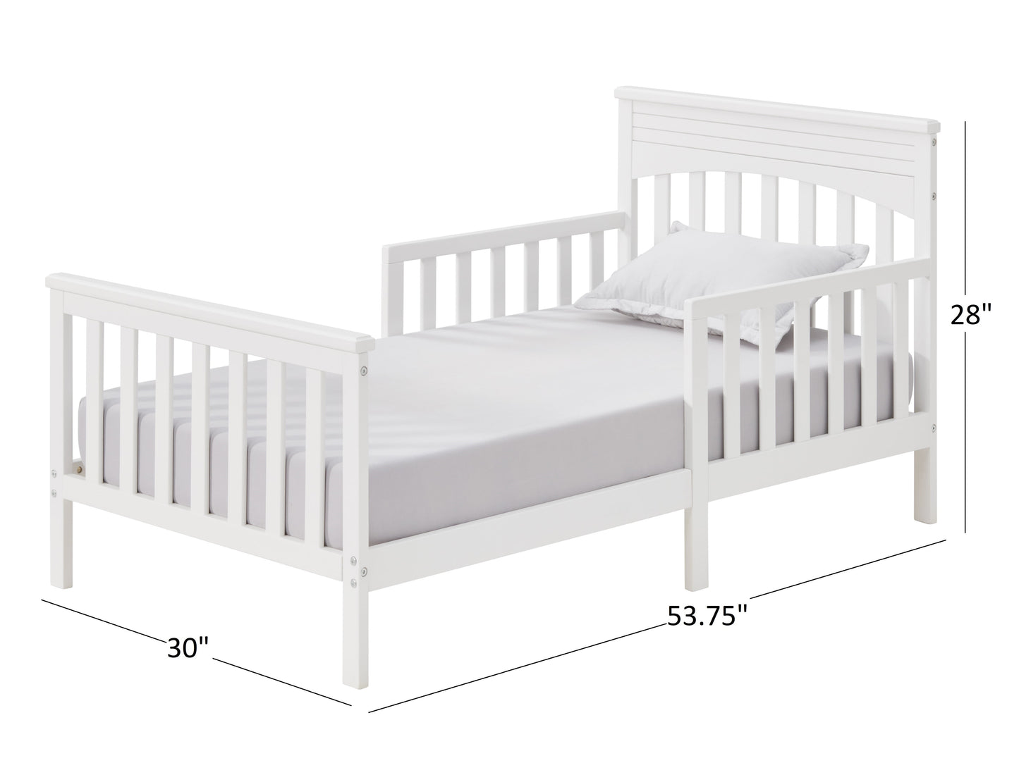 Harper Wood Frame Toddler Bed with Guardrails and Flat-Top Headboard, Snow White