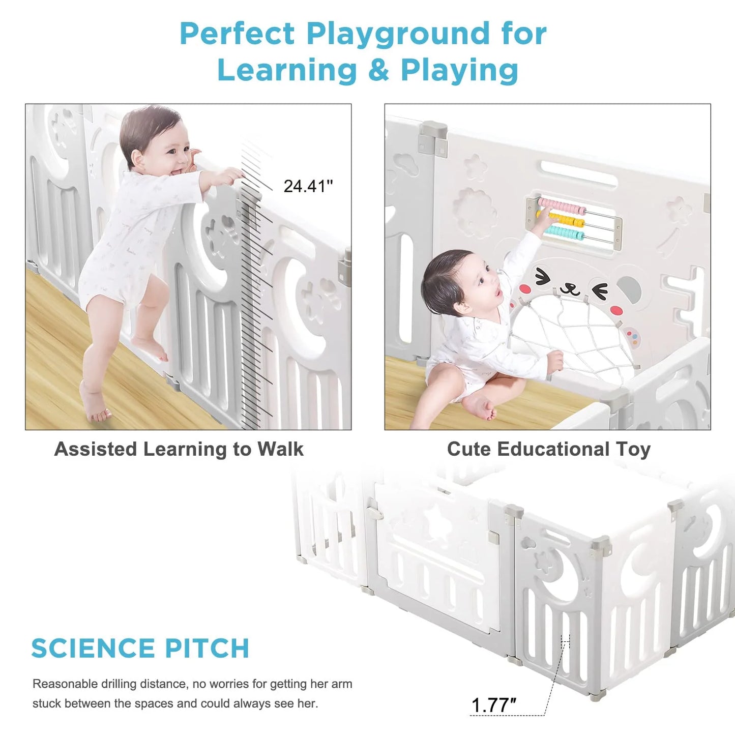 Foldable Baby Playpen, Kids 10 Panel Play Pen for Babies and Toddlers Unisex,  45X45 Inches Play Yard,Custom Shape Safety,Gray