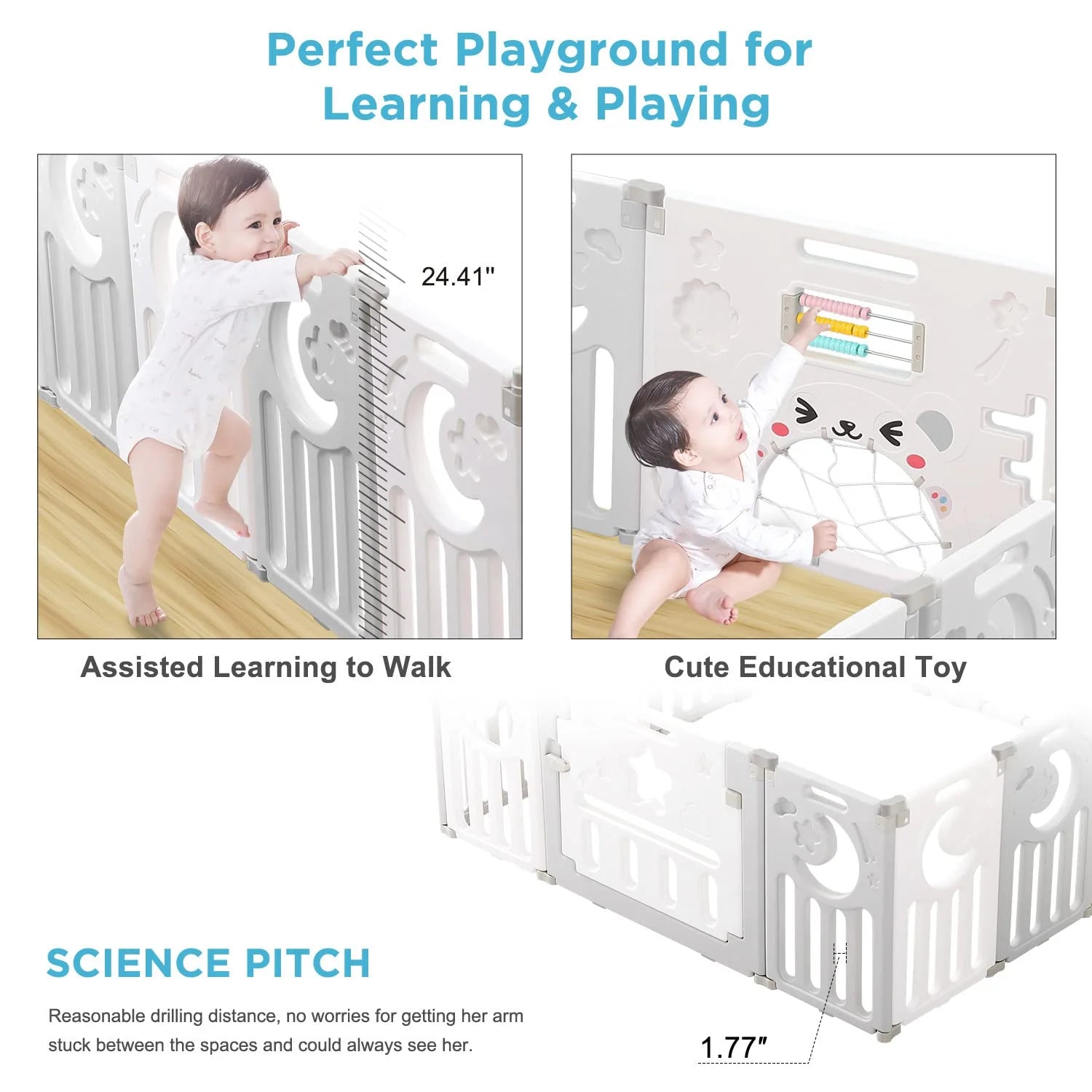 Foldable Baby Playpen, Kids 10 Panel Play Pen for Babies and Toddlers Unisex,  45X45 Inches Play Yard,Custom Shape Safety,Gray