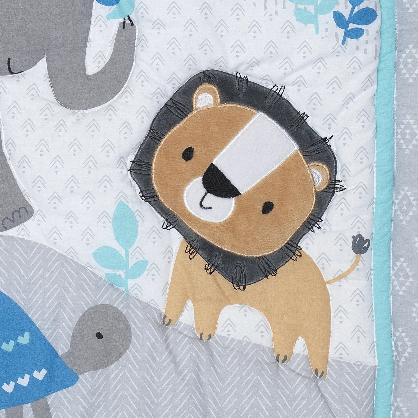 Jungle Fun 3-Piece Crib Bedding Set - Blue, Gray, White