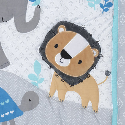 Jungle Fun 3-Piece Crib Bedding Set - Blue, Gray, White