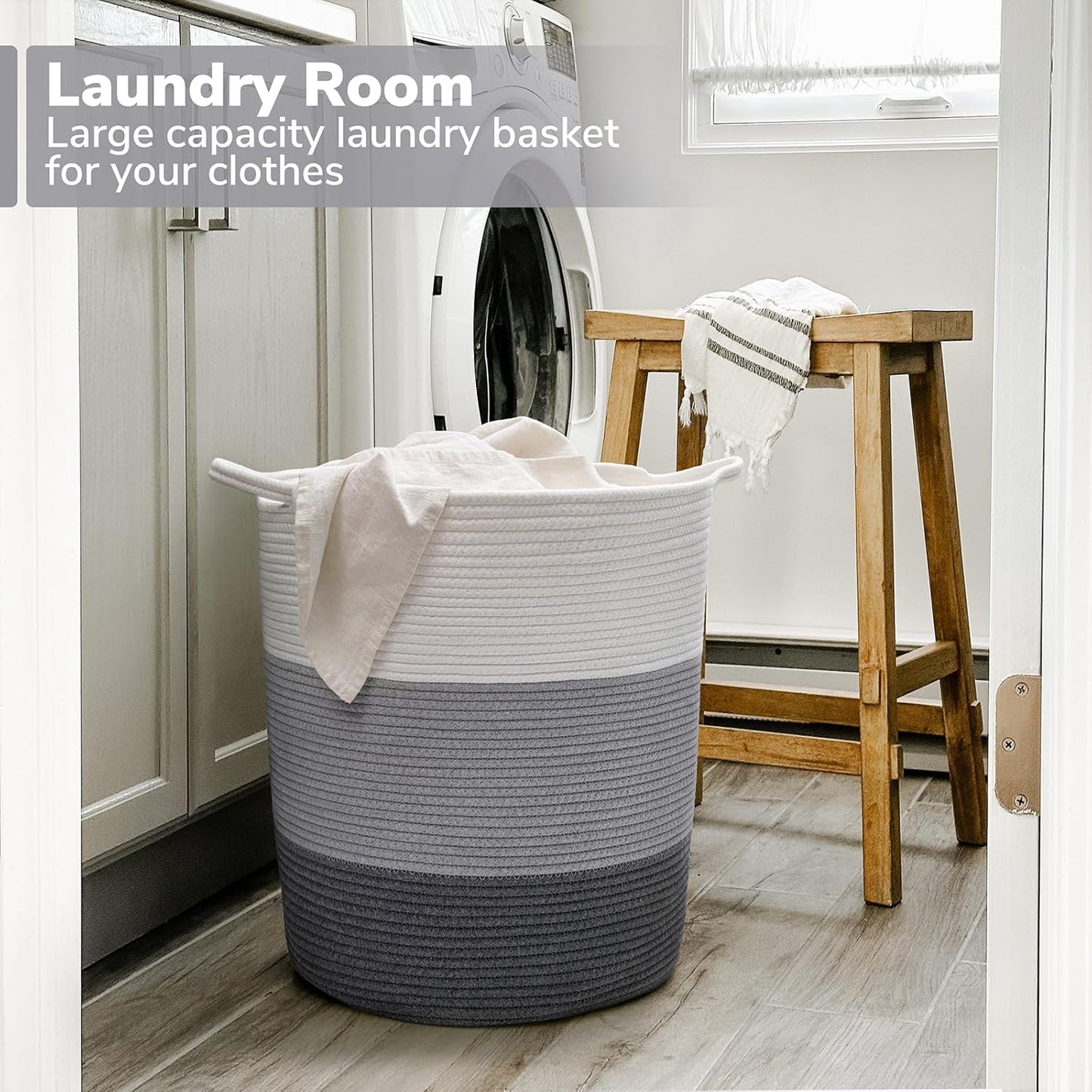 17¾ X 15¾ X 13¾ Inches Grey Baby Laundry Basket Thread Cotton Rope Basket Toy Storage Basket Organizer Tall Woven Basket Blanket Storage Baby Laundry Nursery Hamper for Living Room Toy Gifts
