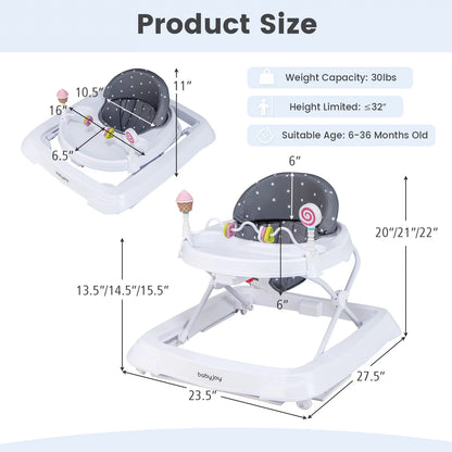 Babyjoy Foldable Baby Activity Walker with Adjustable Height& Detachable Seat Cushion