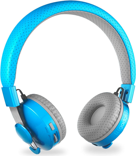 Untangled Pro On-Ear Wireless Kids Headphones for School, Microphone, Volume Limited, Shareport Technology, Softtouch Padding, Blue