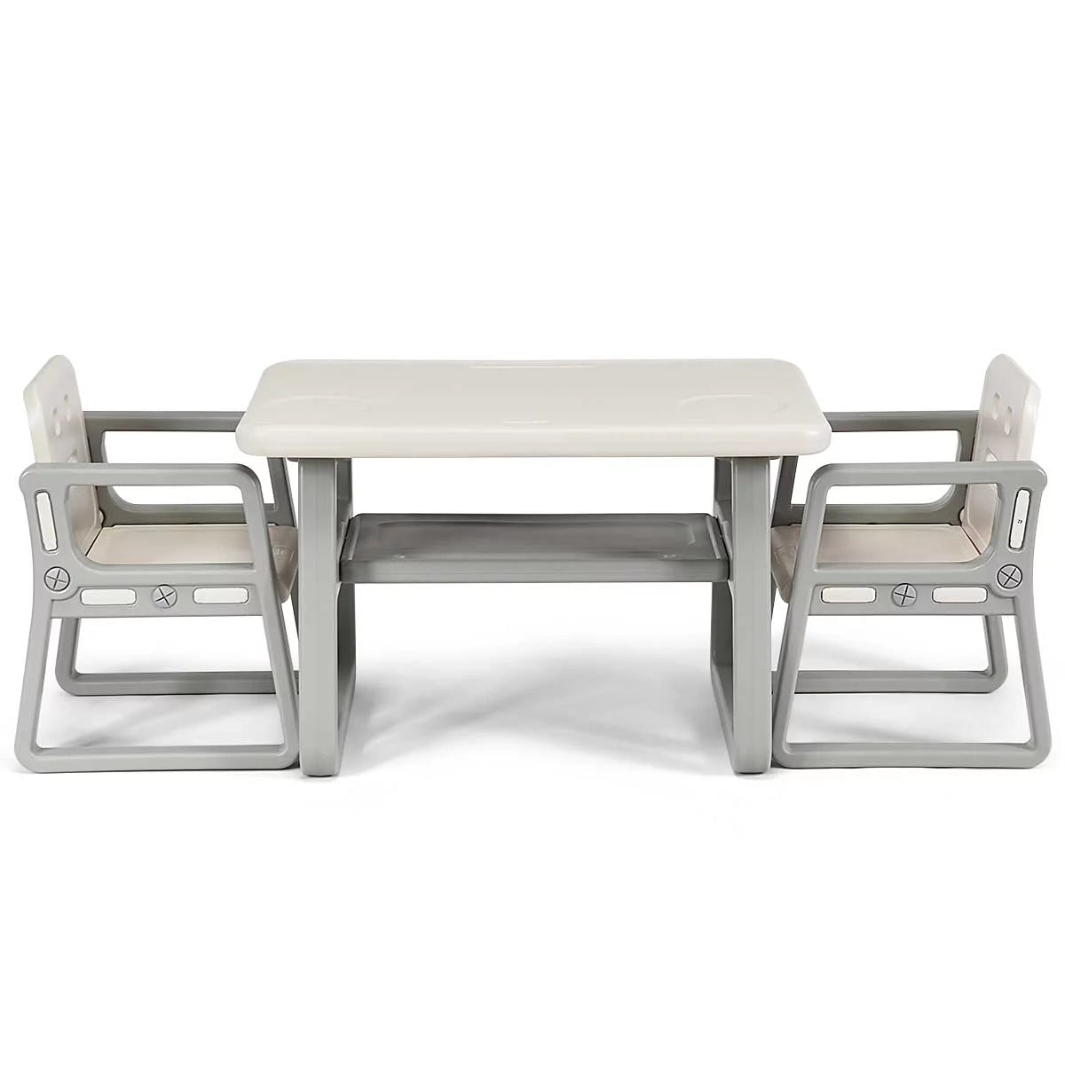 Kids 2-In-1 Table and 2 Chairs Set Activity Table with Storage Shelf White Baby