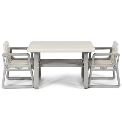 Kids 2-In-1 Table and 2 Chairs Set Activity Table with Storage Shelf White Baby