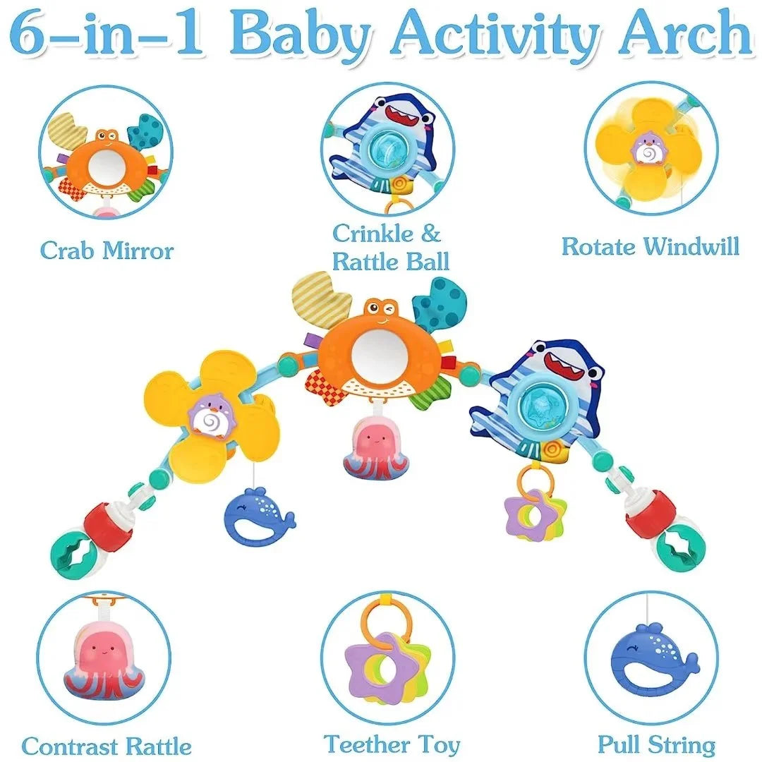 Baby Stroller Car Seat Toys: Adjustable Stroller Arch Carseat Toys for Infants 0-6-12 Months - Montessori Sensory Travel Crib Bouncer Bassinet Activity Toys for Toddler Boy Girl 0 3 6 9 12 24 Months