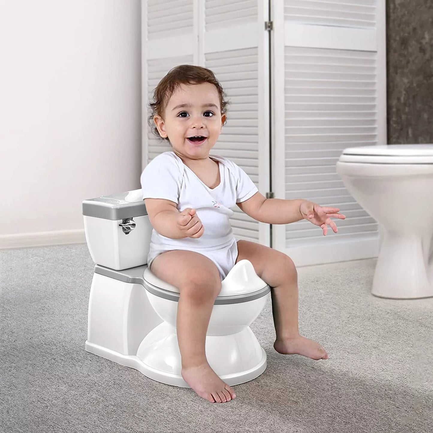 Realistic Potty Training Toilet for Kids and Toddlers W/ Flushing Sounds, Splash Guard