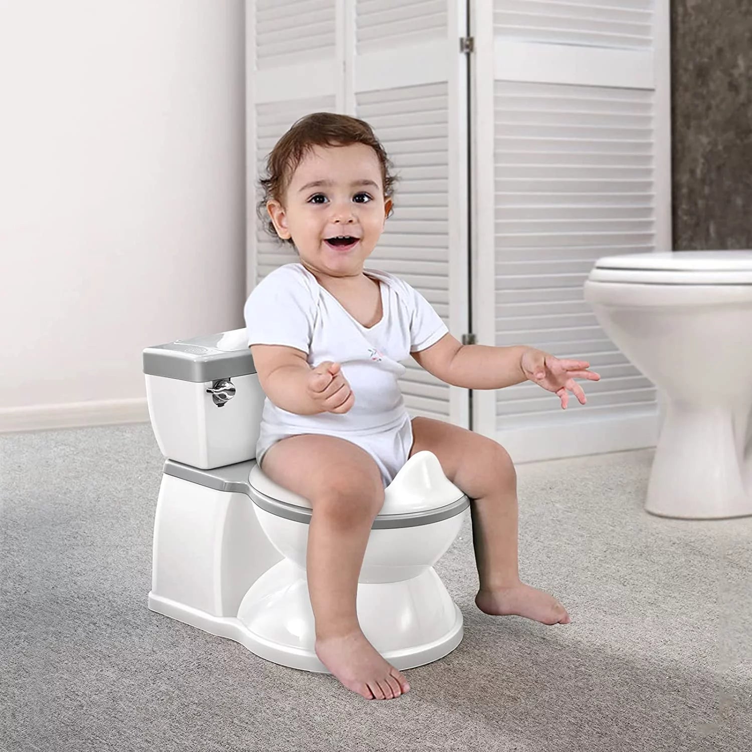 Realistic Potty Training Toilet for Kids and Toddlers W/ Flushing Sounds, Splash Guard