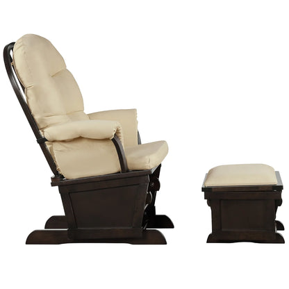 Ergonomic Rocking Chair Baby Nursery Chair Glider with Ottoman Light Beige