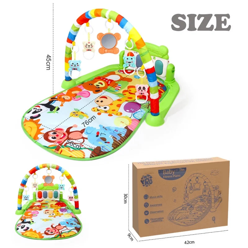 Baby Gym Play Mat, Tummy Time Mat for Baby Kick and Play, Lights Piano Play Mat, Musical Activity Fitness Gym Center for Baby Newborn Infants