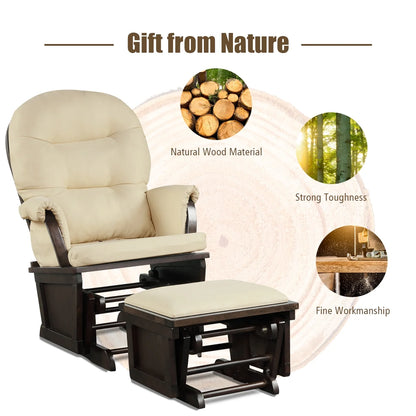 Ergonomic Rocking Chair Baby Nursery Chair Glider with Ottoman Light Beige