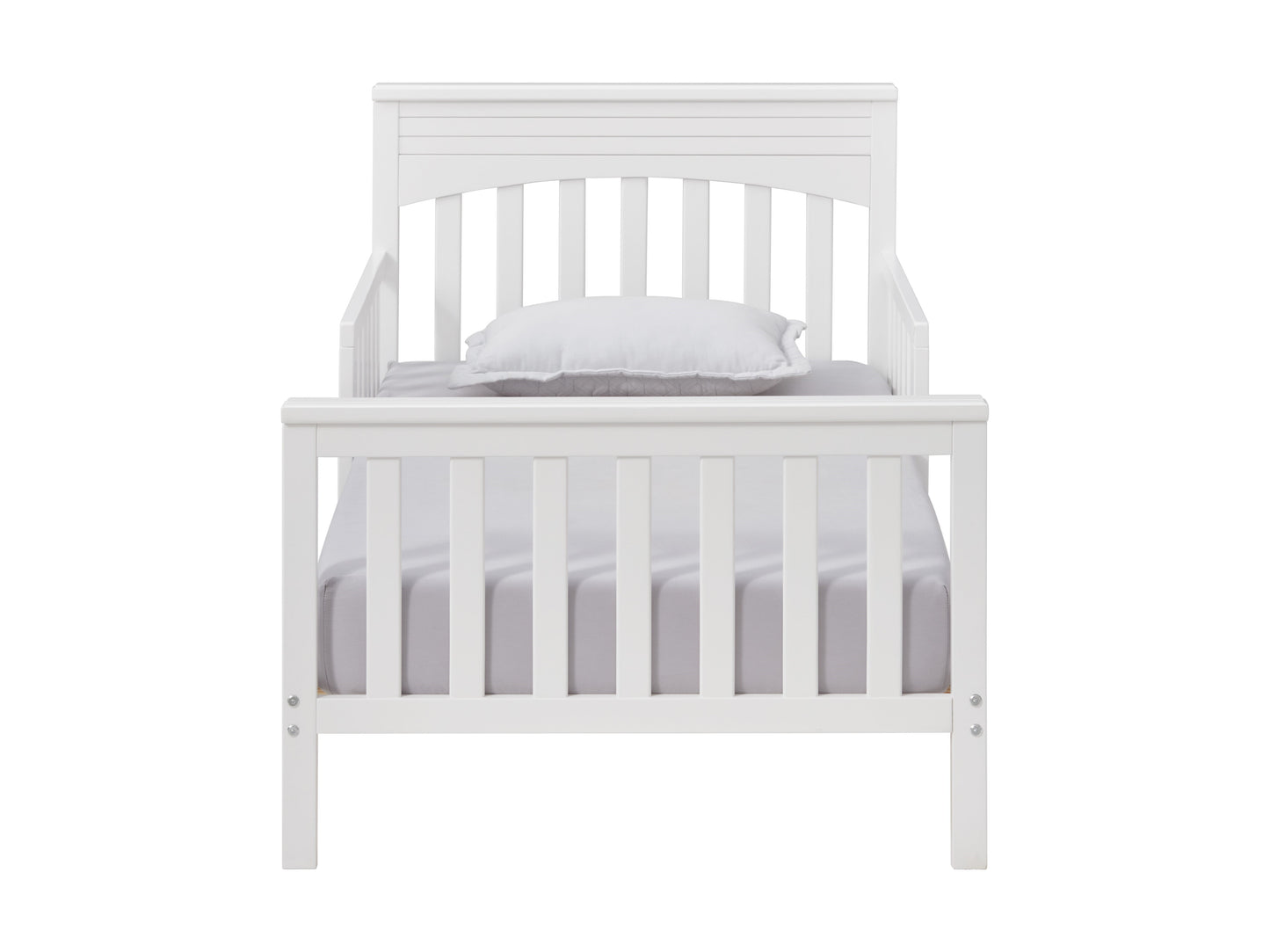 Harper Wood Frame Toddler Bed with Guardrails and Flat-Top Headboard, Snow White