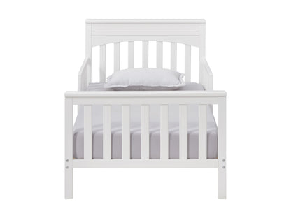 Harper Wood Frame Toddler Bed with Guardrails and Flat-Top Headboard, Snow White