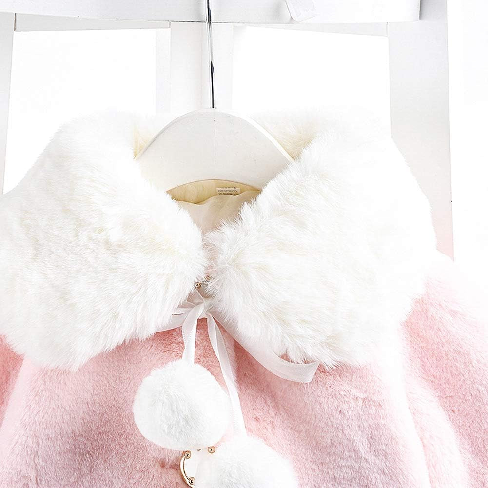 Baby Girls Winter Fur Cape Coat Thick Jacket Cute Pom Pom Warm Outerwears