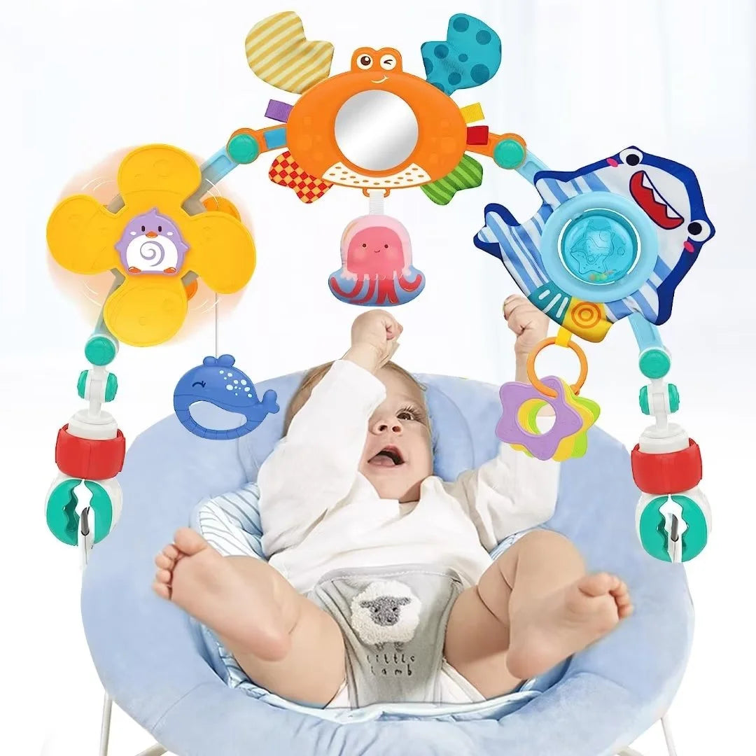 Baby Stroller Car Seat Toys: Adjustable Stroller Arch Carseat Toys for Infants 0-6-12 Months - Montessori Sensory Travel Crib Bouncer Bassinet Activity Toys for Toddler Boy Girl 0 3 6 9 12 24 Months
