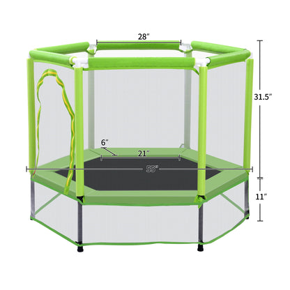 55'' Trampoline for Kids, Toddlers Trampoline with Enclosure Net and Balls, Mini Trampoline, Indoor & Outdoor Trampoline, Gifts for Kids, Baby Toddler Trampoline Toys, Green