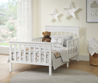 Harper Wood Frame Toddler Bed with Guardrails and Flat-Top Headboard, Snow White