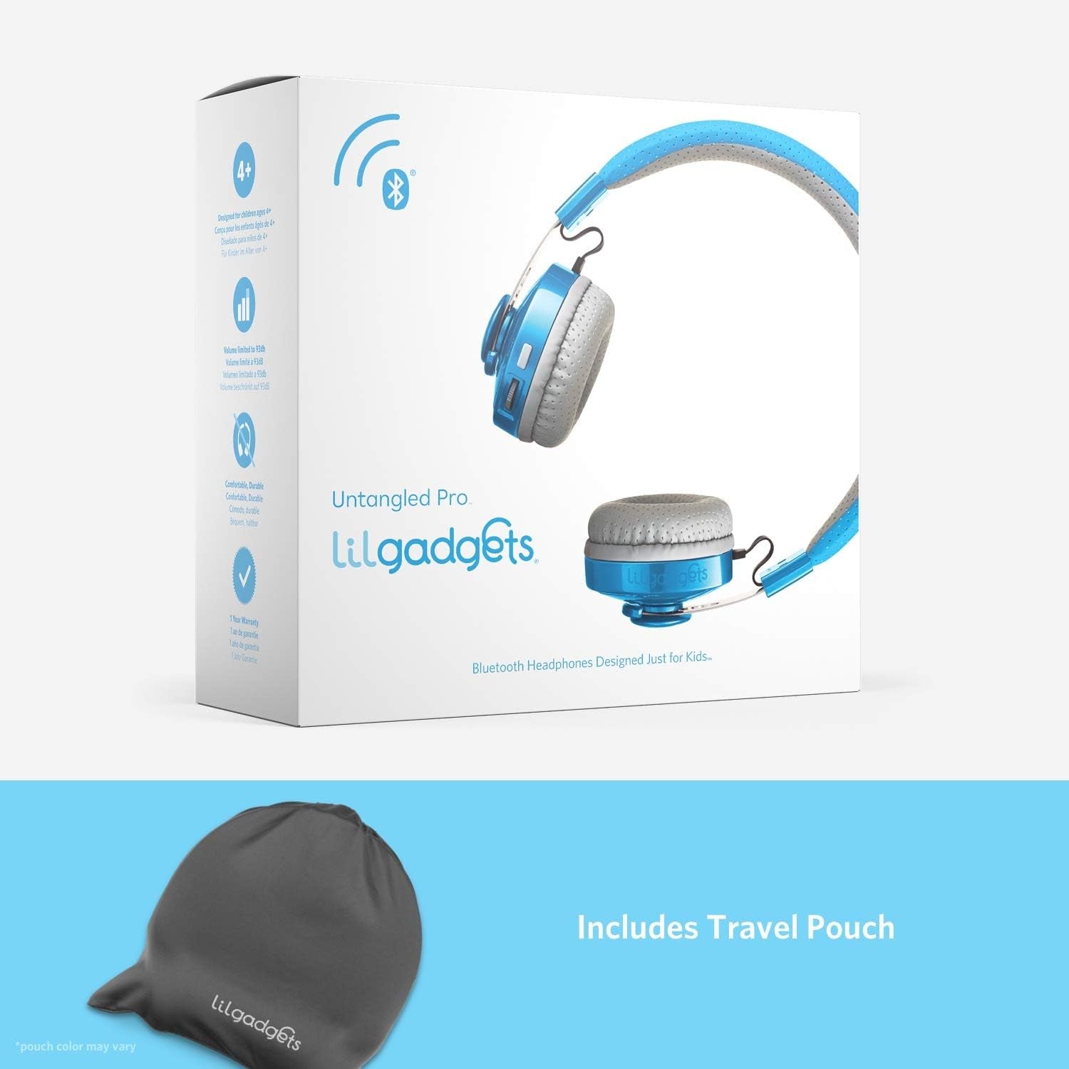 Untangled Pro On-Ear Wireless Kids Headphones for School, Microphone, Volume Limited, Shareport Technology, Softtouch Padding, Blue