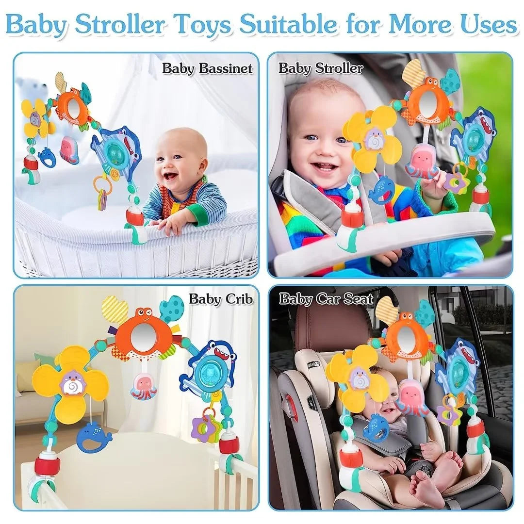 Baby Stroller Car Seat Toys: Adjustable Stroller Arch Carseat Toys for Infants 0-6-12 Months - Montessori Sensory Travel Crib Bouncer Bassinet Activity Toys for Toddler Boy Girl 0 3 6 9 12 24 Months