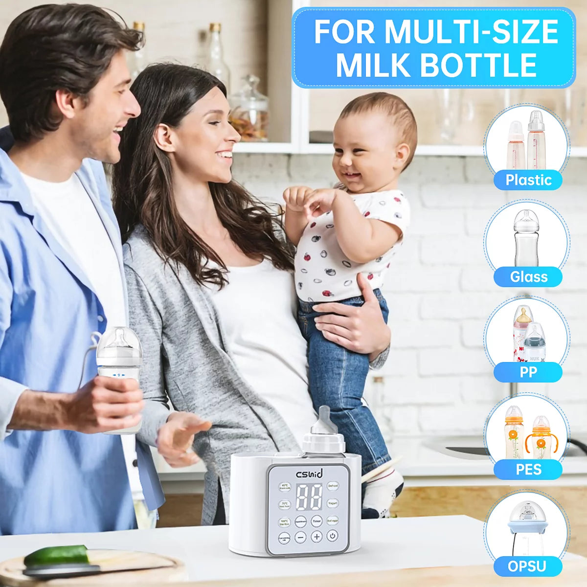 Bottle Warmer for Baby, Double Bottels Milk Warmer 9 in 1 Fast Food Heater & Defrost Bpa-Free with Appointment, LCD Display, Timer & 24H Temperature Control for Breastmilk & Formula