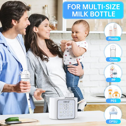 Bottle Warmer for Baby, Double Bottels Milk Warmer 9 in 1 Fast Food Heater & Defrost Bpa-Free with Appointment, LCD Display, Timer & 24H Temperature Control for Breastmilk & Formula