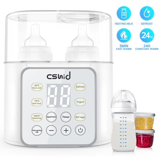 Bottle Warmer for Baby, Double Bottels Milk Warmer 9 in 1 Fast Food Heater & Defrost Bpa-Free with Appointment, LCD Display, Timer & 24H Temperature Control for Breastmilk & Formula