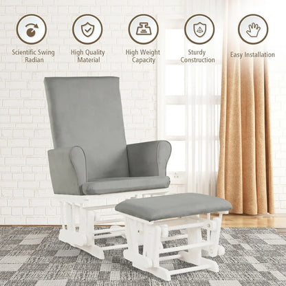 Upholstered Glider and Nursing Ottoman, Comfort Rocking Nursery Chair with Ottoman, Baby Nursery Relax Rocker Rocking Chair Glider and Ottoman Cushion Set, Gray